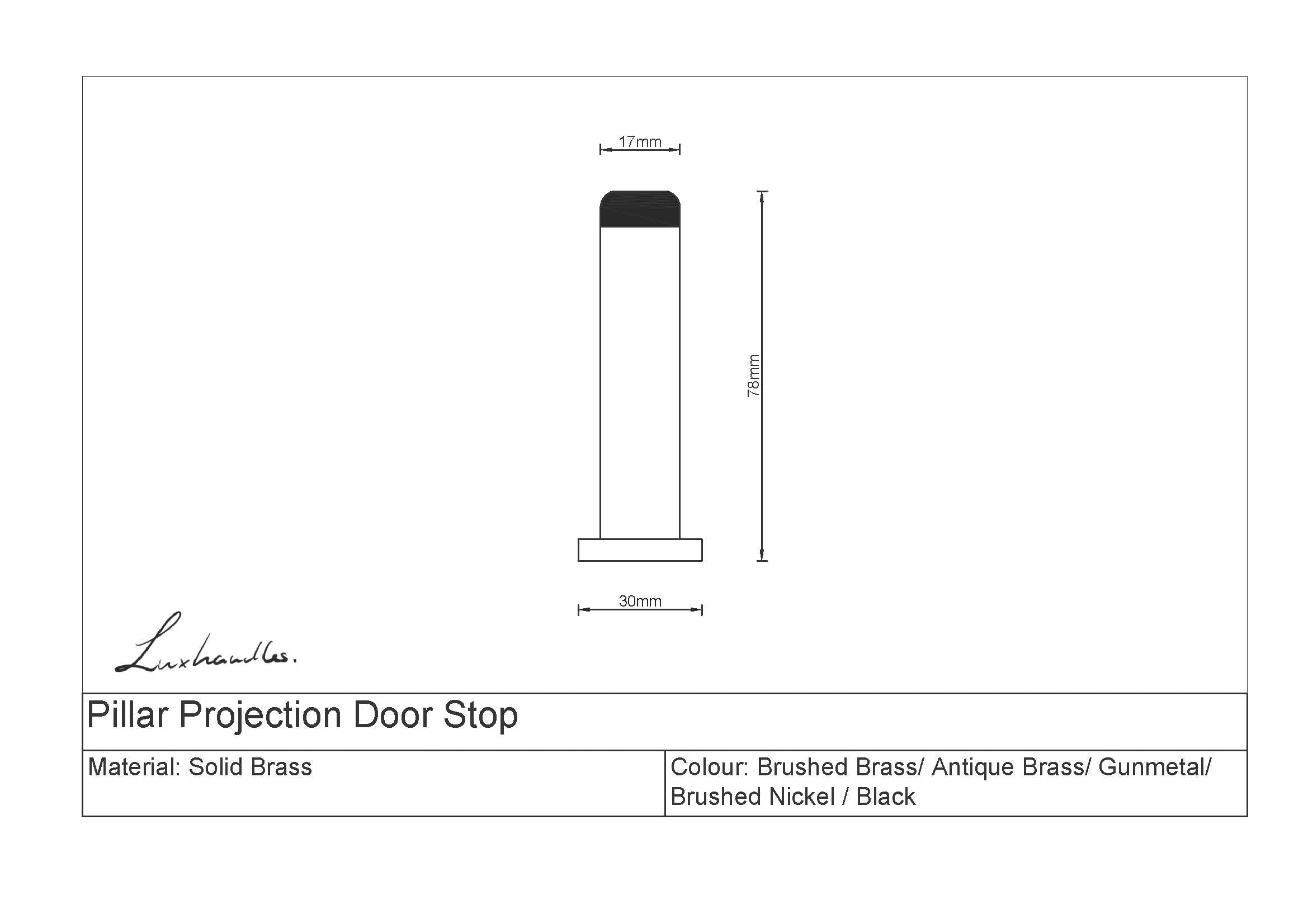 Pillar Projection Door Stop-size chart