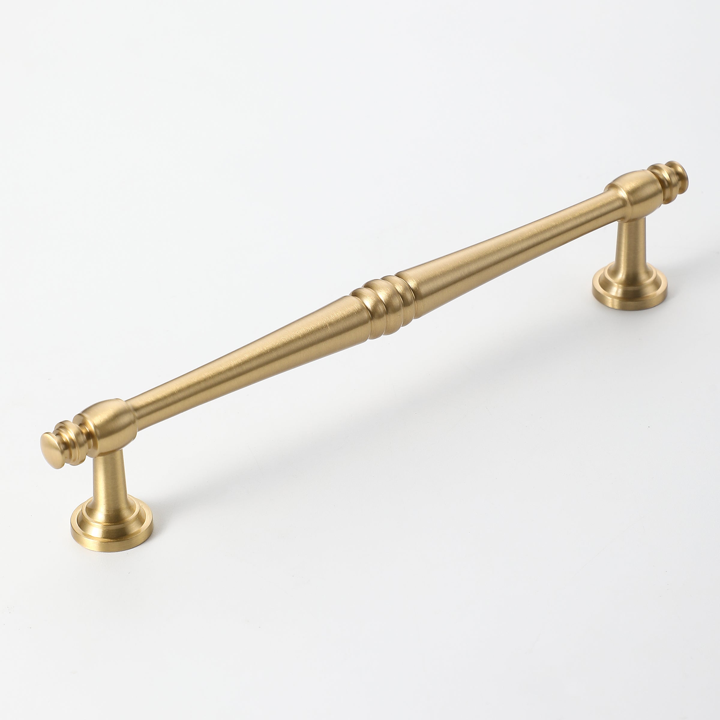 Long brushed gold cabinet pull handle, ideal for kitchen cabinets and doors.