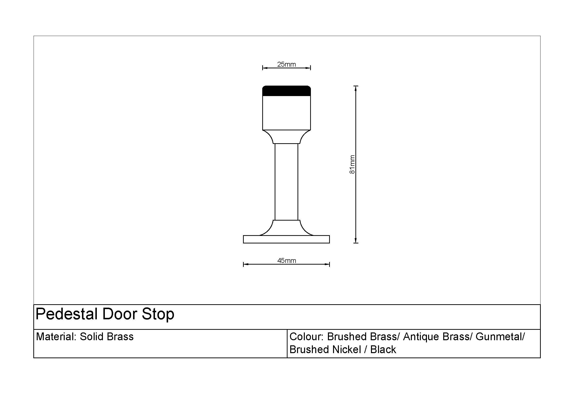 Pedestal Door Stop size chart