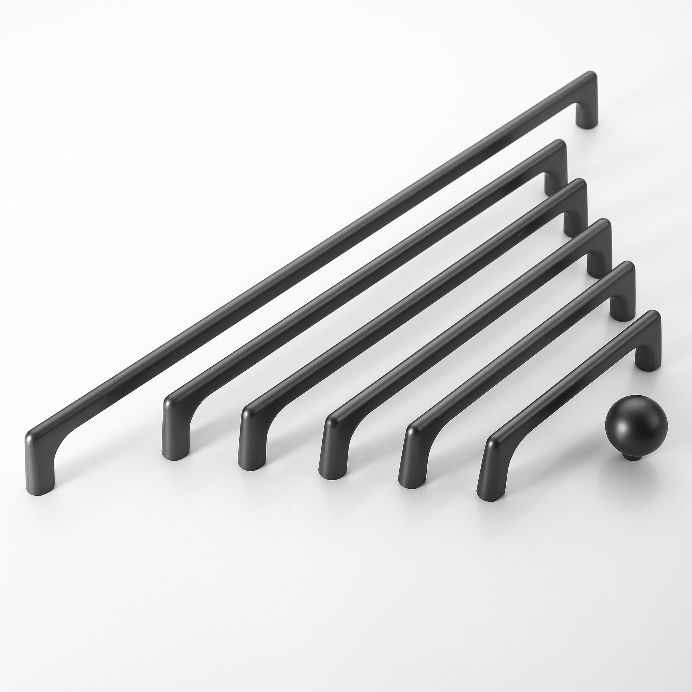 Set of black D-shape kitchen cabinet handles in various sizes