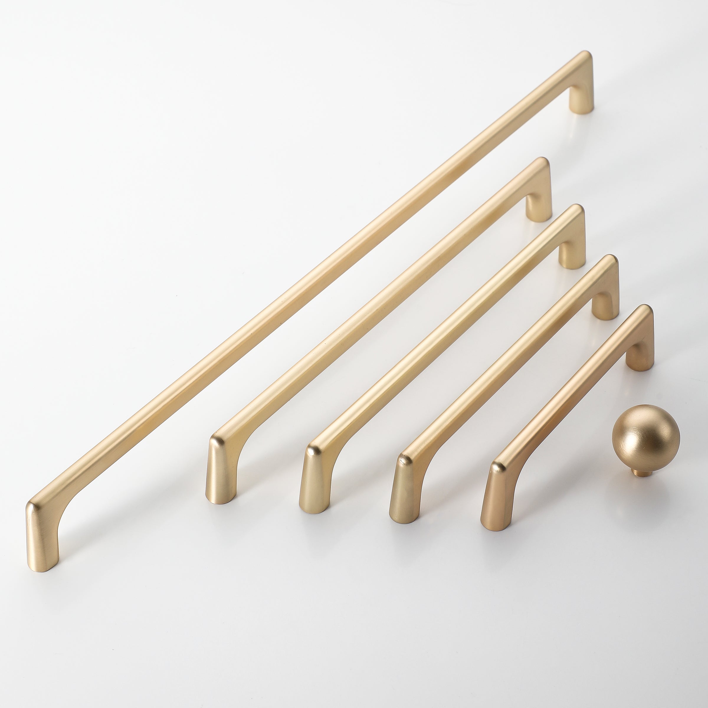 Set of gold D-shape kitchen cabinet handles in various sizes