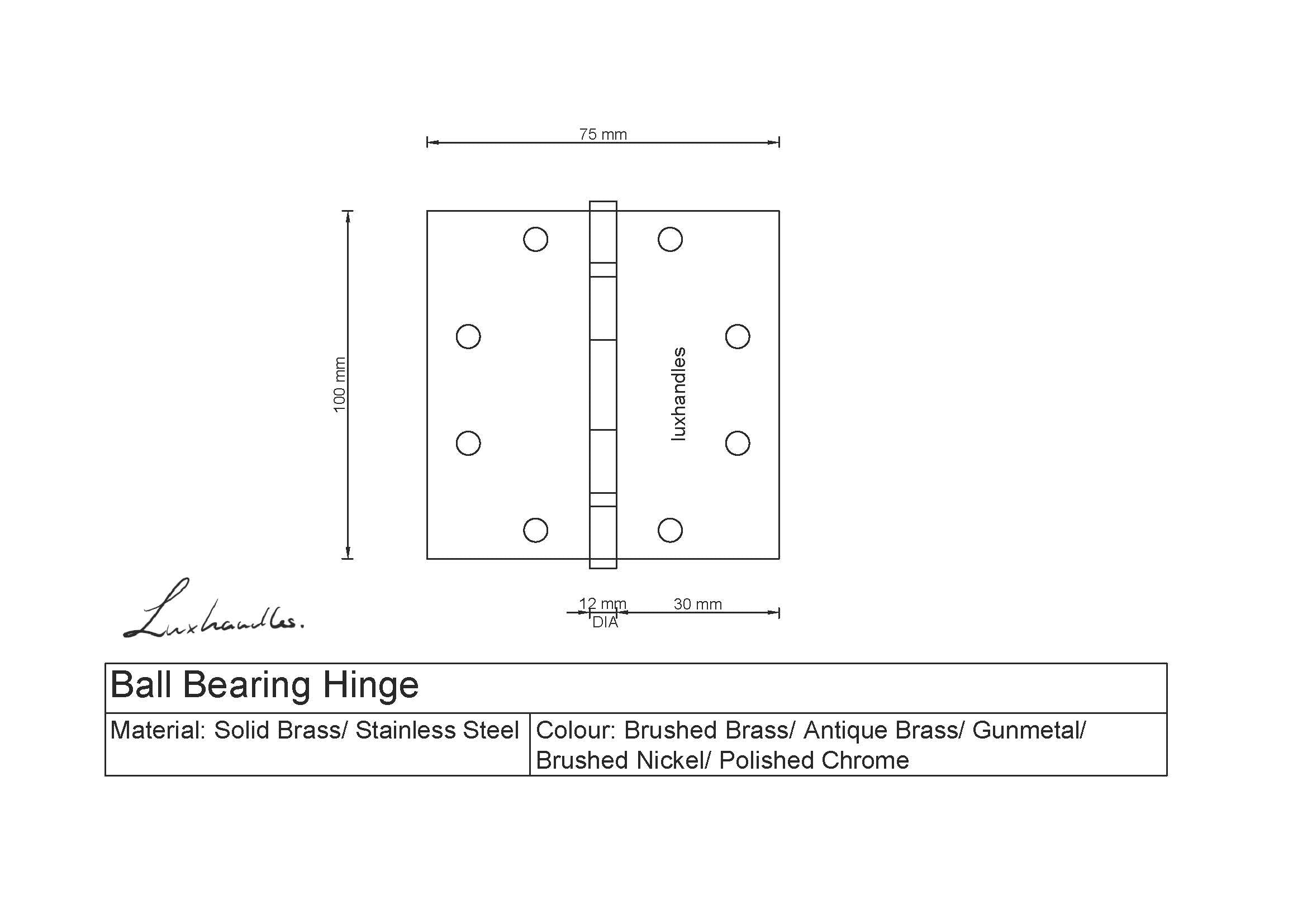 Ball Bearing Stainless Steel Hinges-dimensions