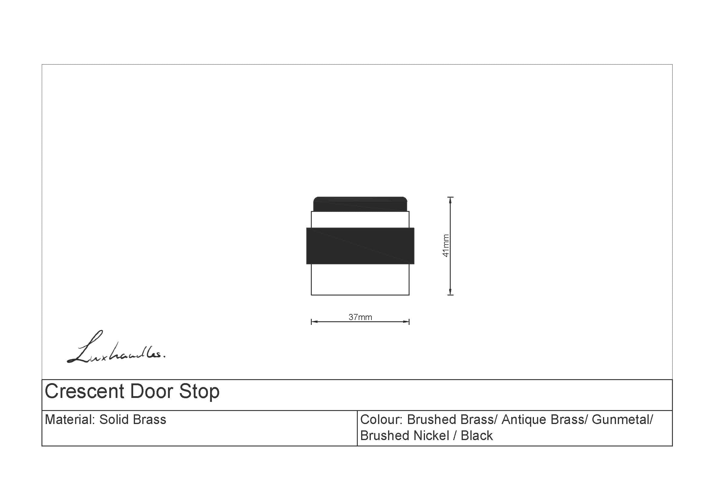 Cylindrical Door Stop-size chart