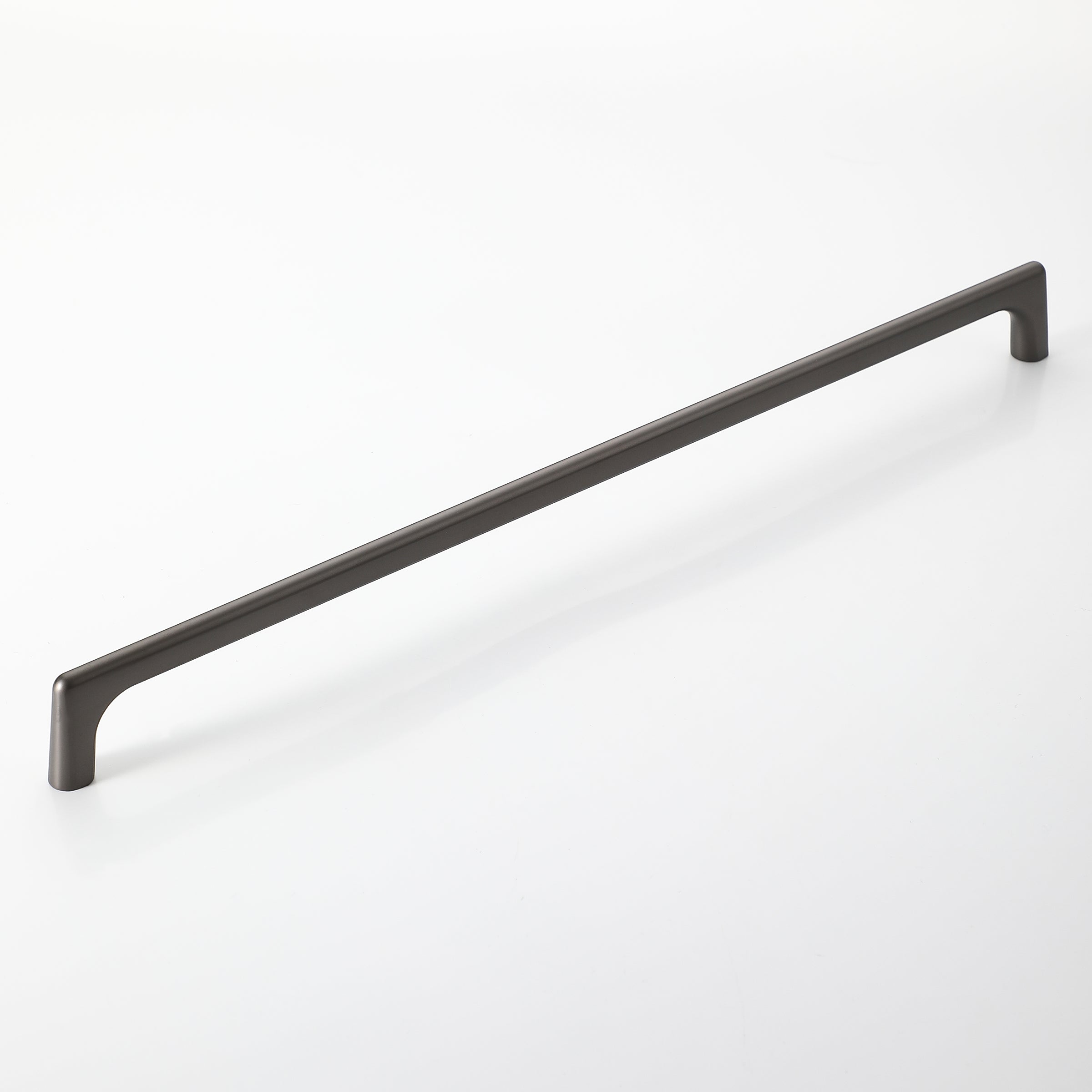 Large black D-shape kitchen cabinet handle for modern cabinets.